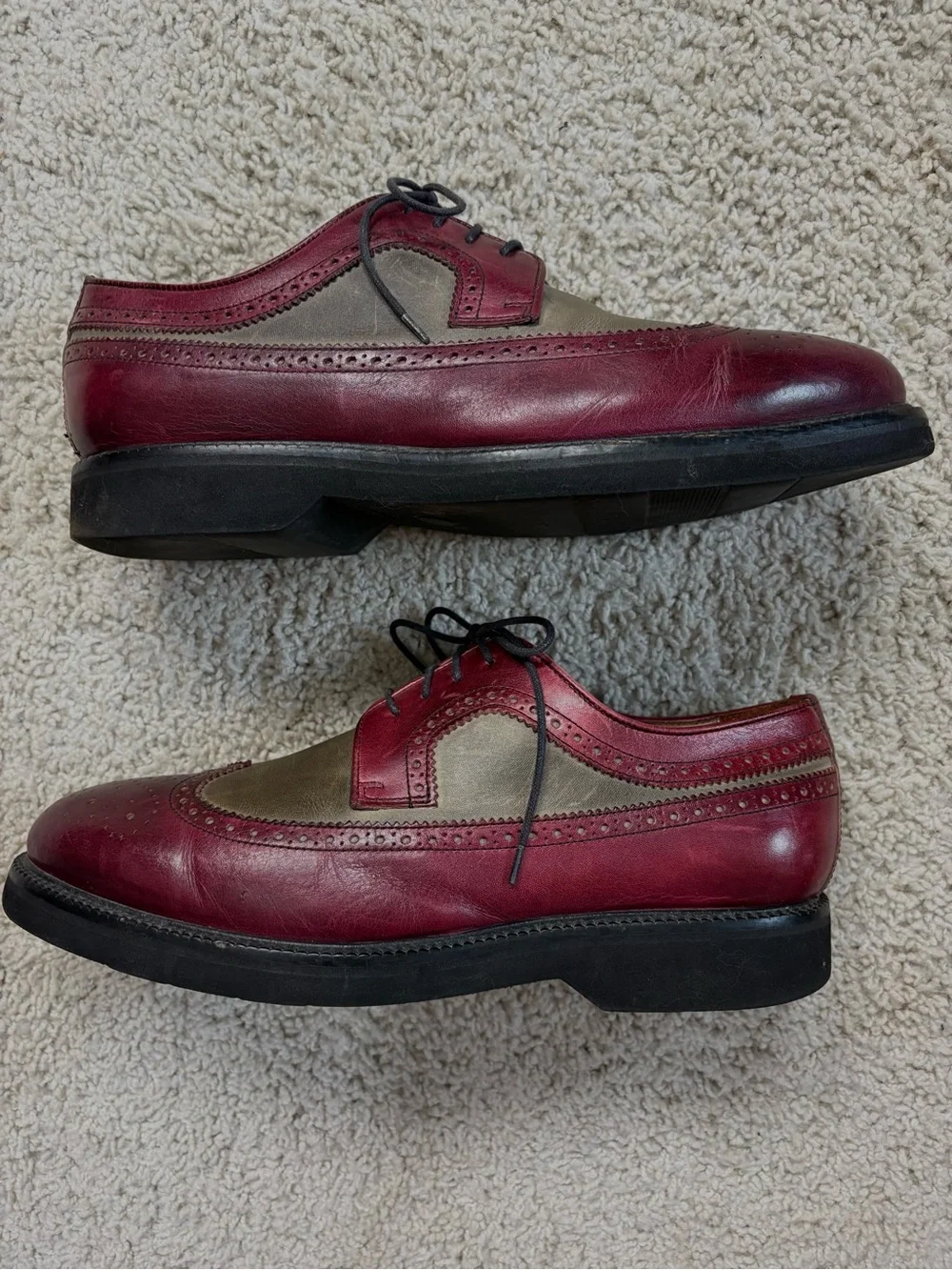 Men's EREDI GRILLI ROMA Burgundy & Grey Leather WINGTIP Derby OXFORDS Shoes 11